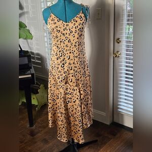 Animal Print Slip Dress with Asymmetrical Hem-Small